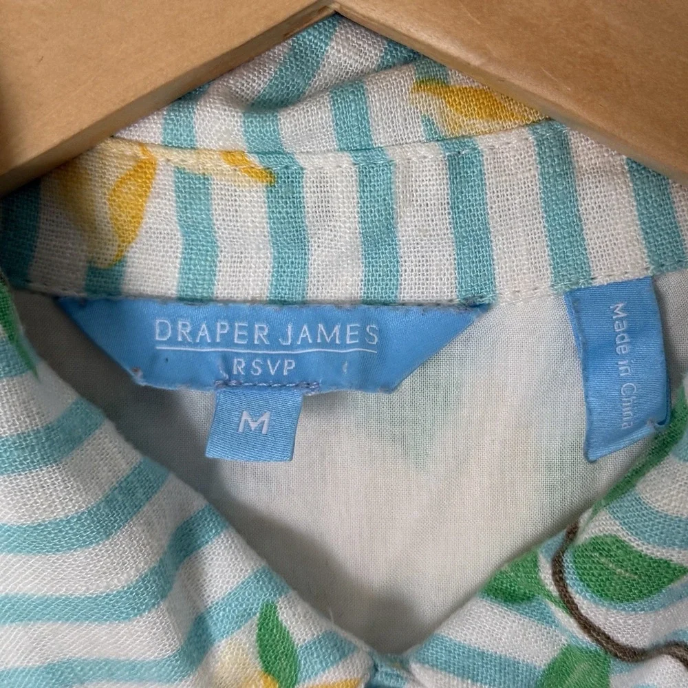 Draper James RSVP Floral Stripe Shirt Dress Blue Yellow Linen Blend Midi M